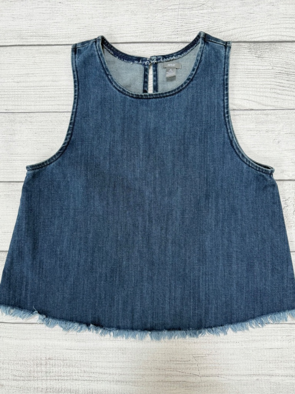 Aerie Denim Swing Tank Top | Raw Hem Sleeveless Open Back | XS